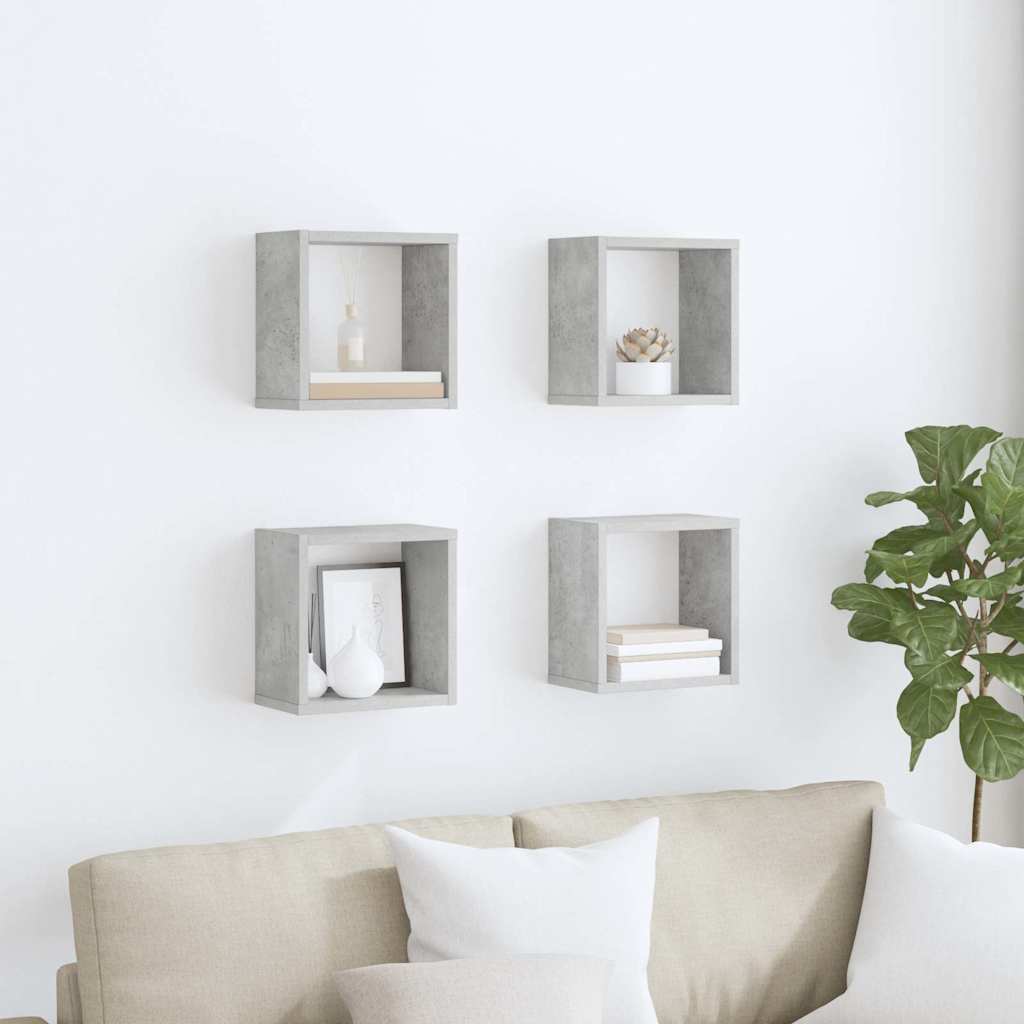 Wall Cube Shelves 4 pcs Concrete Grey 26x15x26 cm