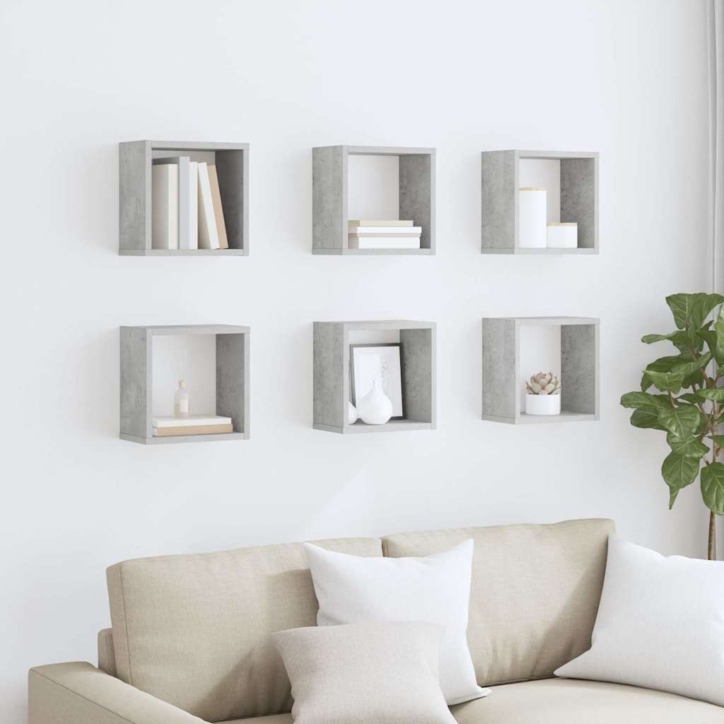 Wall Cube Shelves 6 pcs Concrete Grey 26x15x26 cm