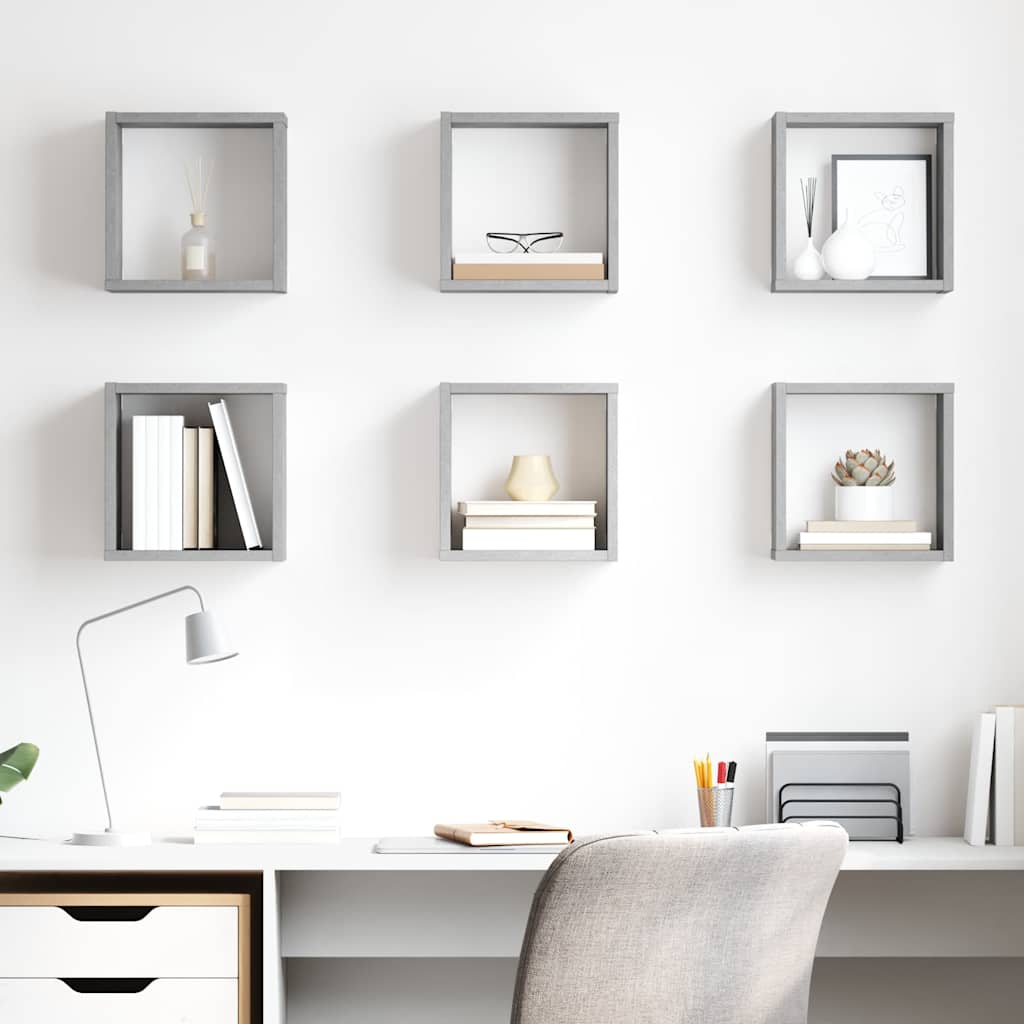 Wall Cube Shelves 6 pcs Concrete Grey 26x15x26 cm