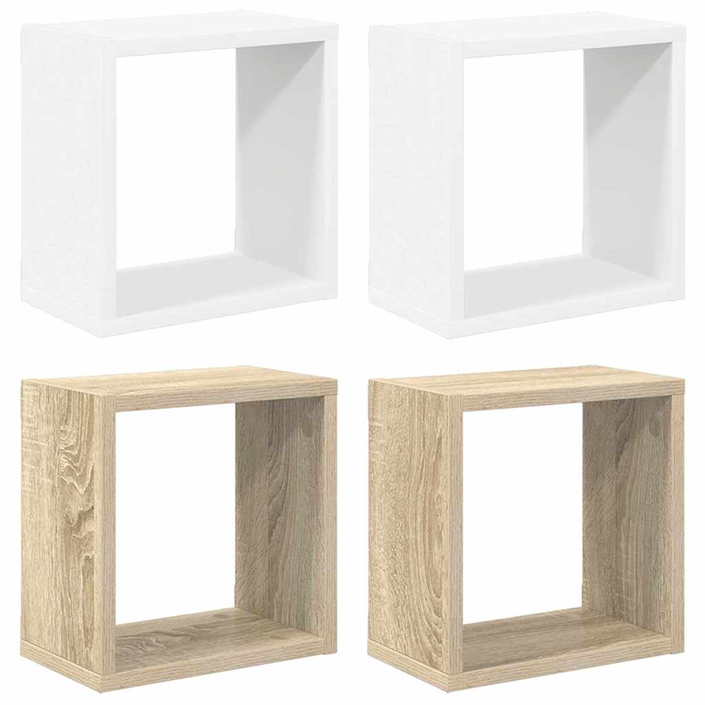 Wall Cube Shelves 4 pcs White and Sonoma Oak 26x15x26 cm