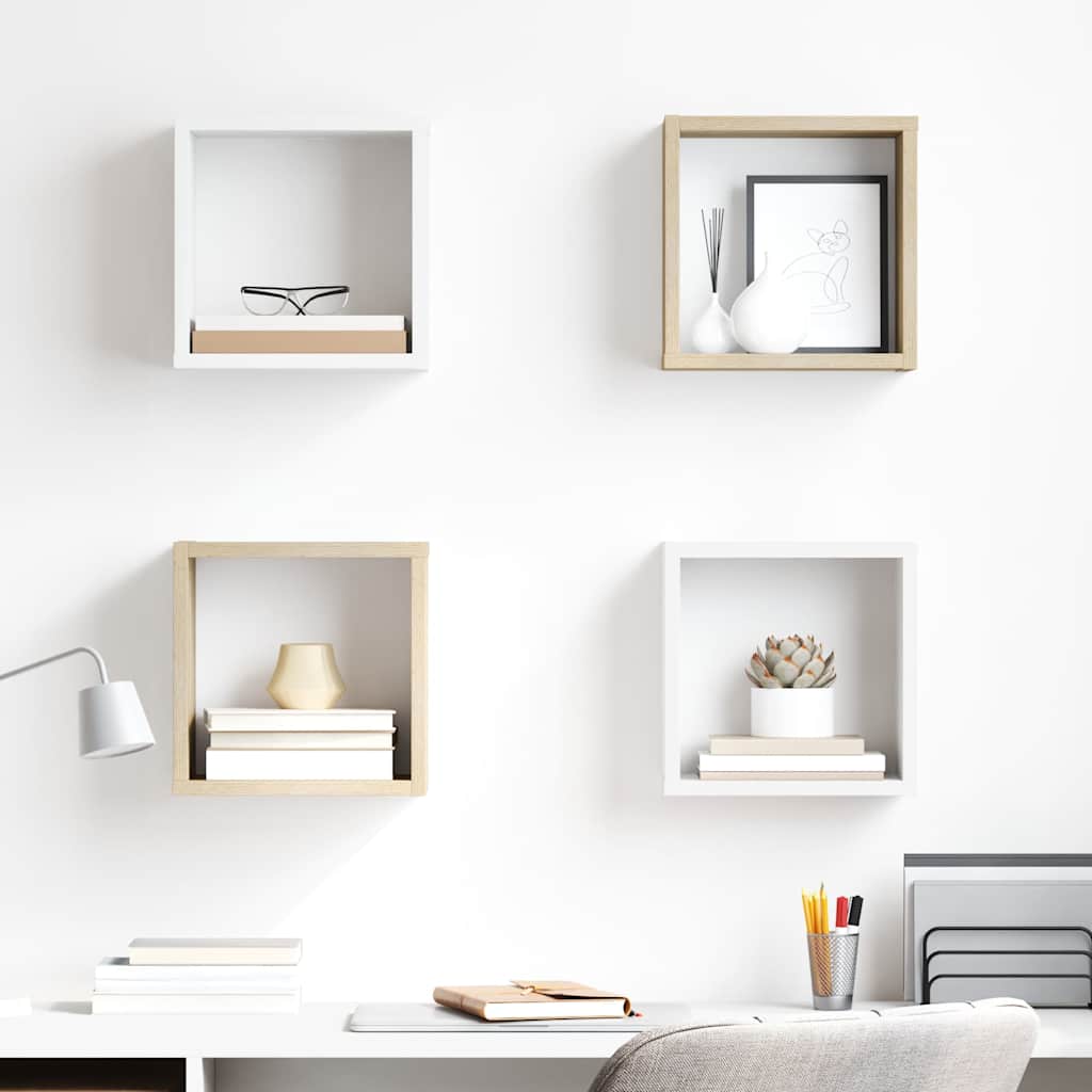 Wall Cube Shelves 4 pcs White and Sonoma Oak 26x15x26 cm