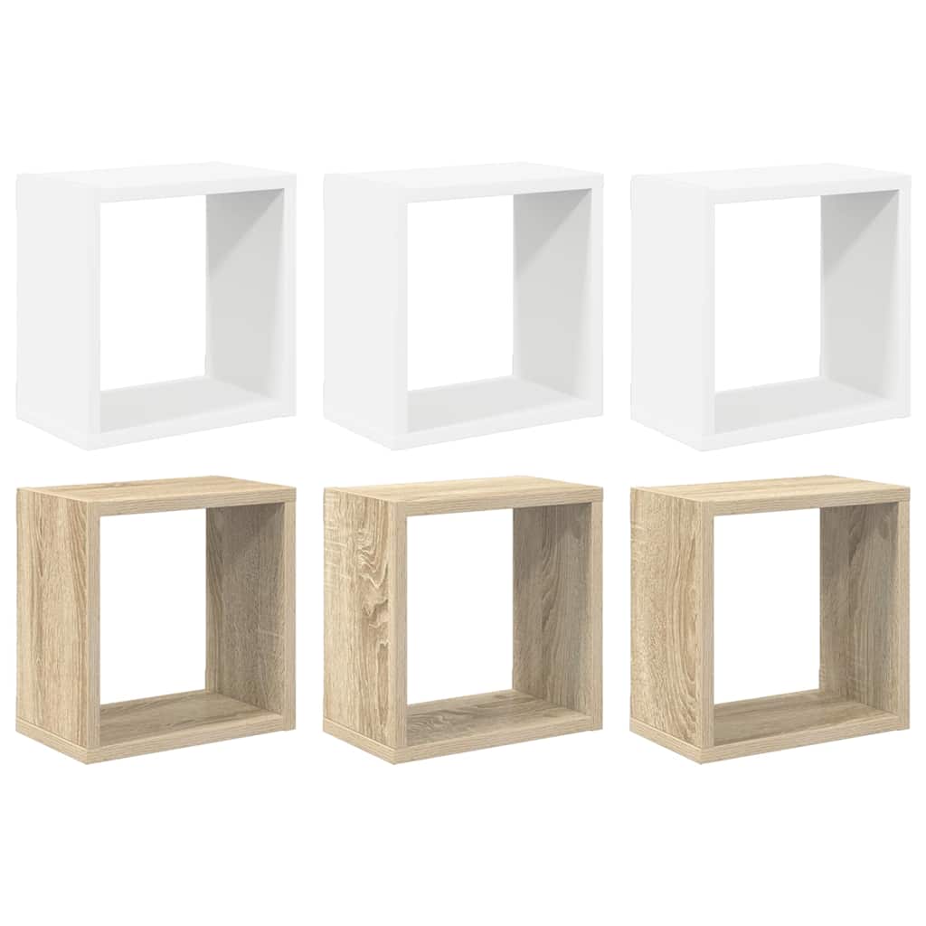 Wall Cube Shelves 6 pcs White and Sonoma Oak 26x15x26 cm