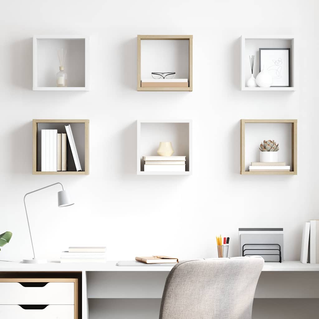 Wall Cube Shelves 6 pcs White and Sonoma Oak 26x15x26 cm