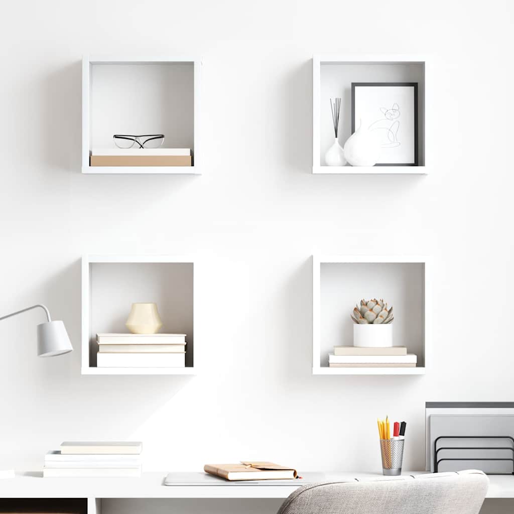 Wall Cube Shelves 4 pcs High Gloss White 26x15x26 cm
