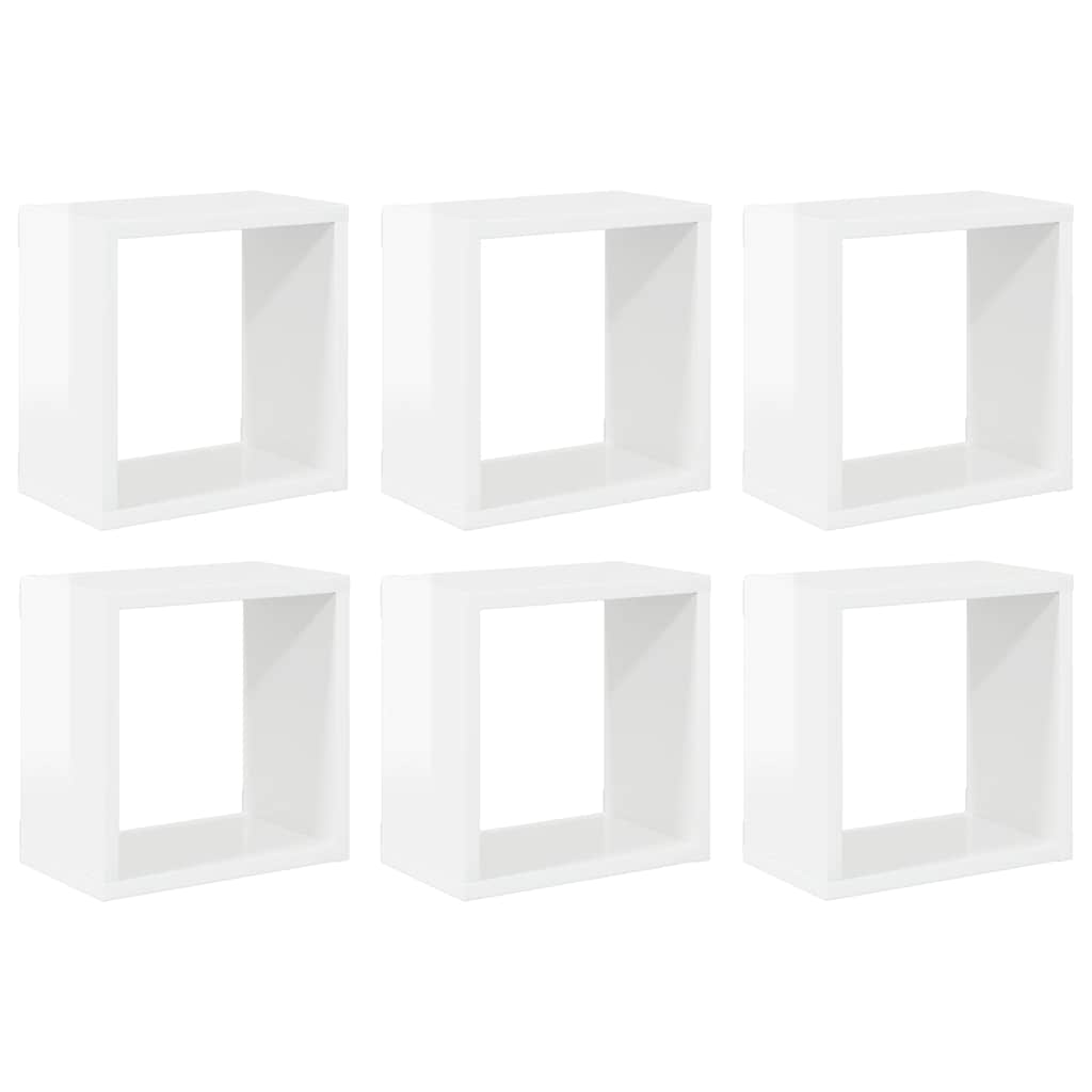 Wall Cube Shelves 6 pcs High Gloss White 26x15x26 cm