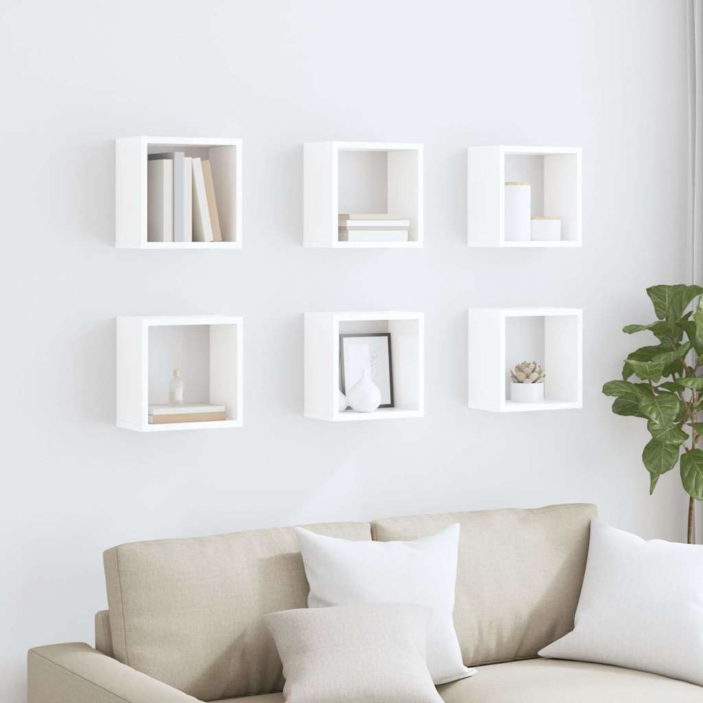Wall Cube Shelves 6 pcs High Gloss White 26x15x26 cm