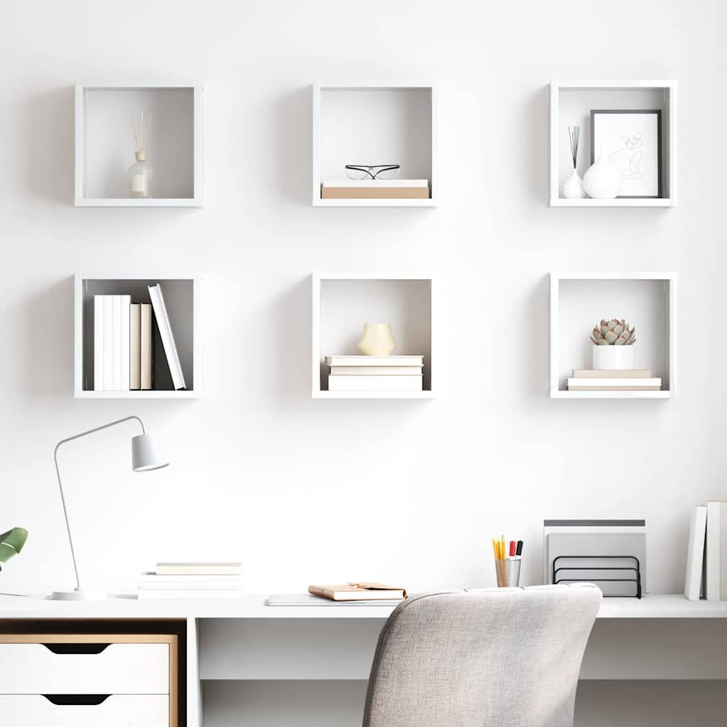 Wall Cube Shelves 6 pcs High Gloss White 26x15x26 cm