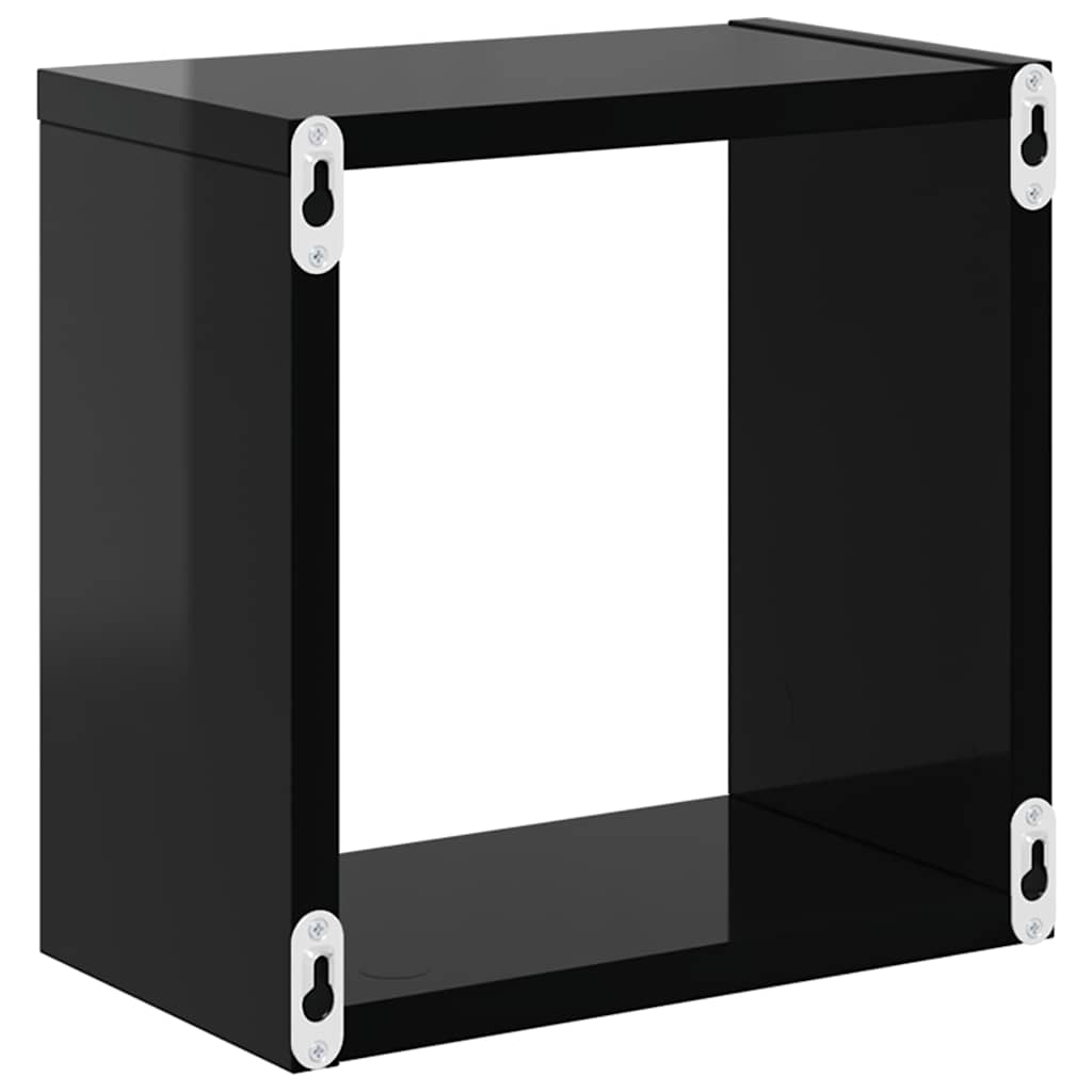 Wall Cube Shelves 2 pcs High Gloss Black 26x15x26 cm