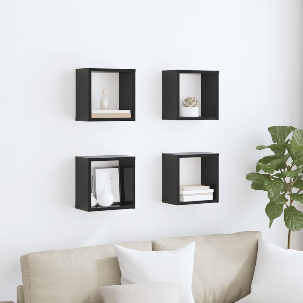 Wall Cube Shelves 4 pcs High Gloss Black 26x15x26 cm