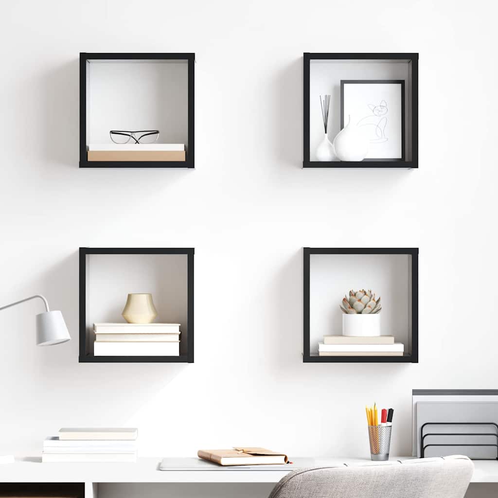 Wall Cube Shelves 4 pcs High Gloss Black 26x15x26 cm