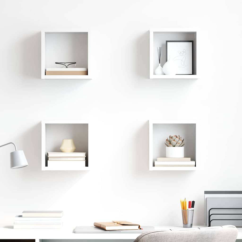 Wall Cube Shelves 4 pcs White 22x15x22 cm