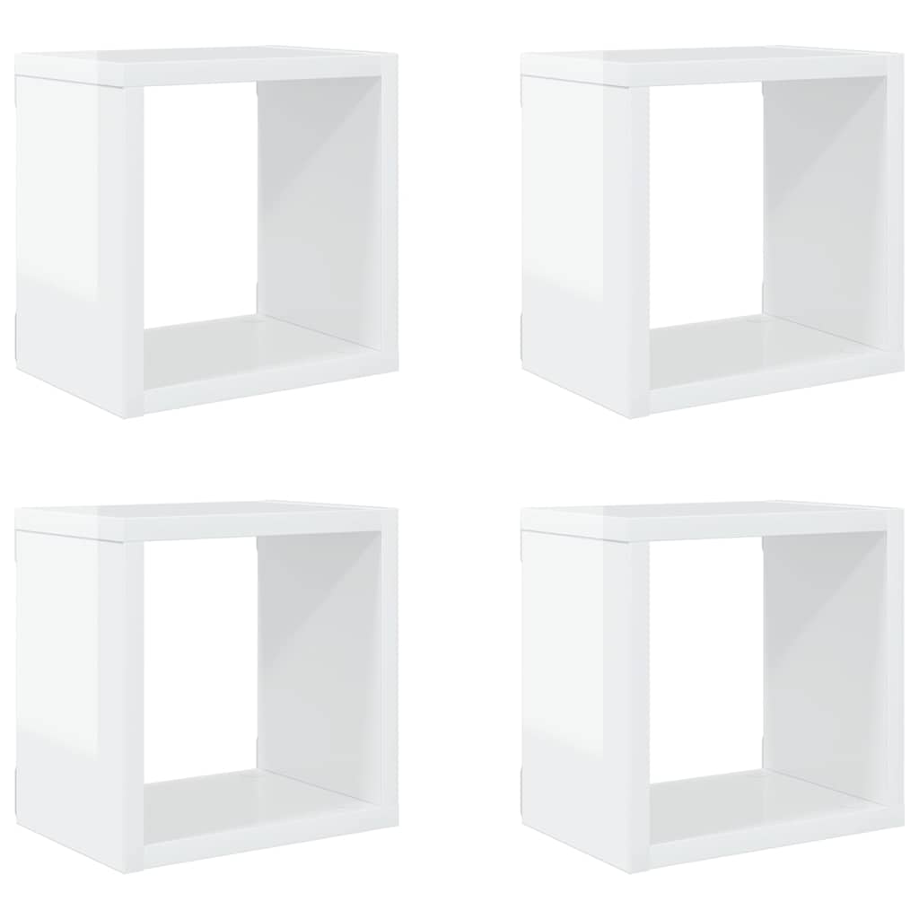Wall Cube Shelves 4 pcs High Gloss White 22x15x22 cm
