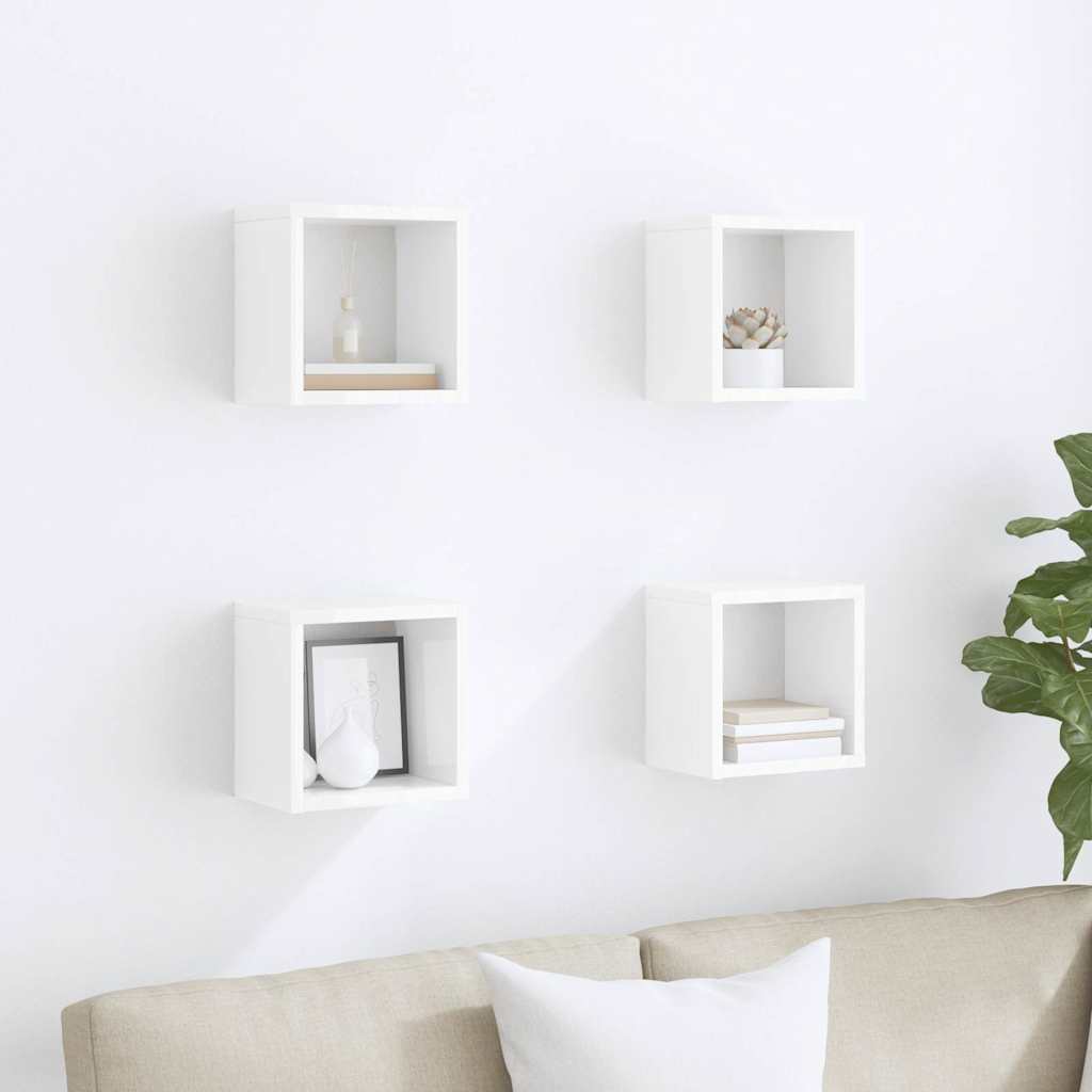 Wall Cube Shelves 4 pcs High Gloss White 22x15x22 cm