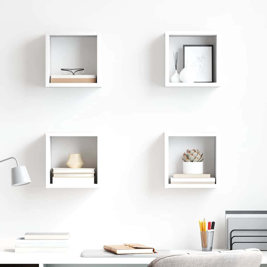 Wall Cube Shelves 4 pcs High Gloss White 22x15x22 cm