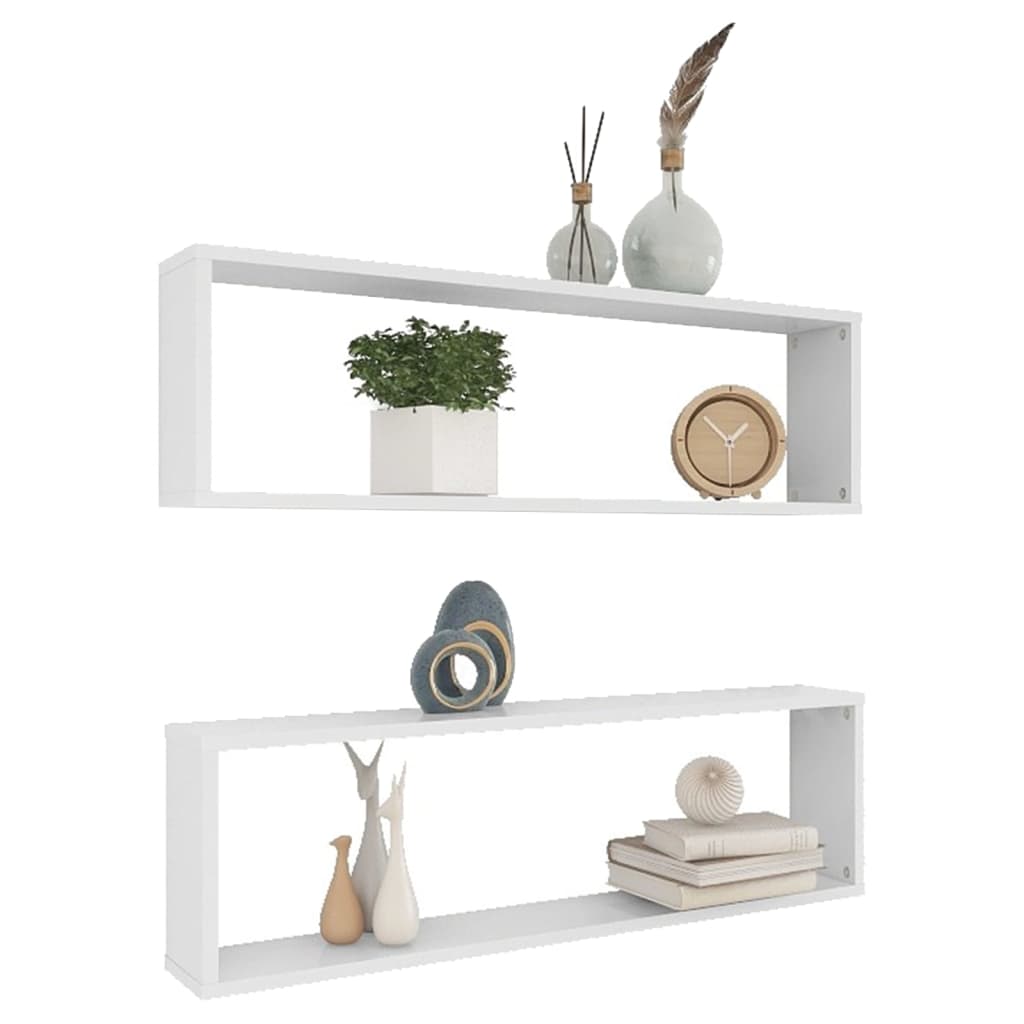 Wall Cube Shelves 2 pcs White 100x15x30 cm Engineered Wood