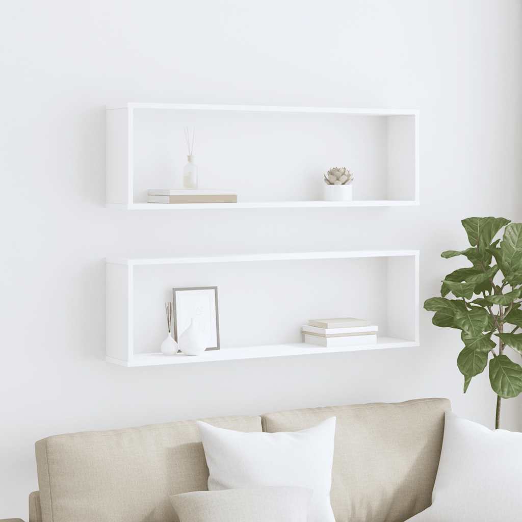 Wall Cube Shelves 2 pcs White 100x15x30 cm Engineered Wood