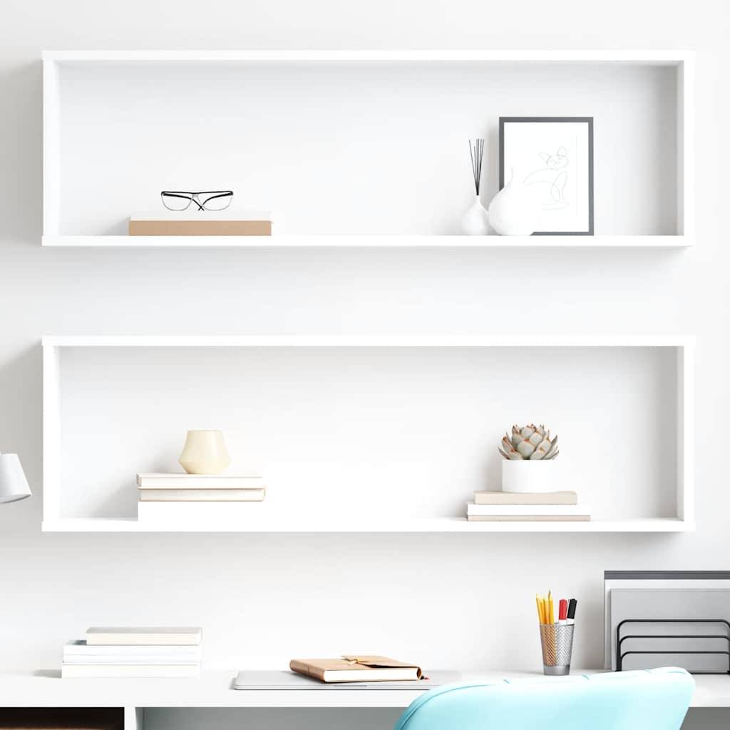 Wall Cube Shelves 2 pcs White 100x15x30 cm Engineered Wood