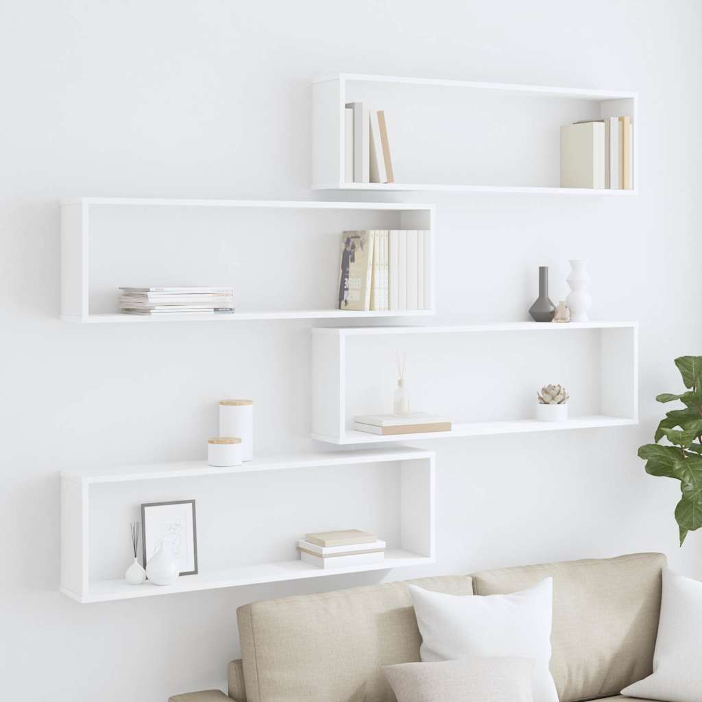 Wall Cube Shelves 4 pcs White 100x15x30 cm Engineered Wood