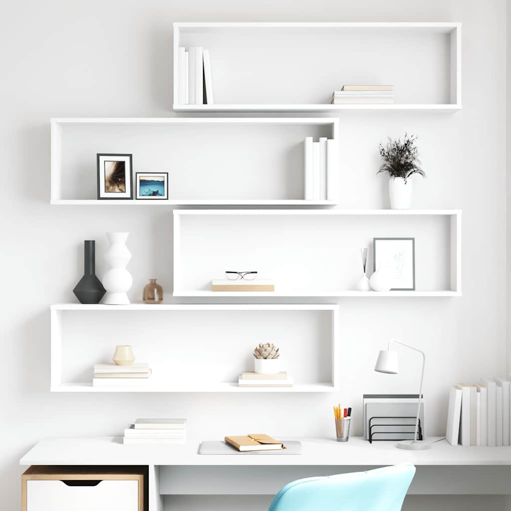 Wall Cube Shelves 4 pcs White 100x15x30 cm Engineered Wood
