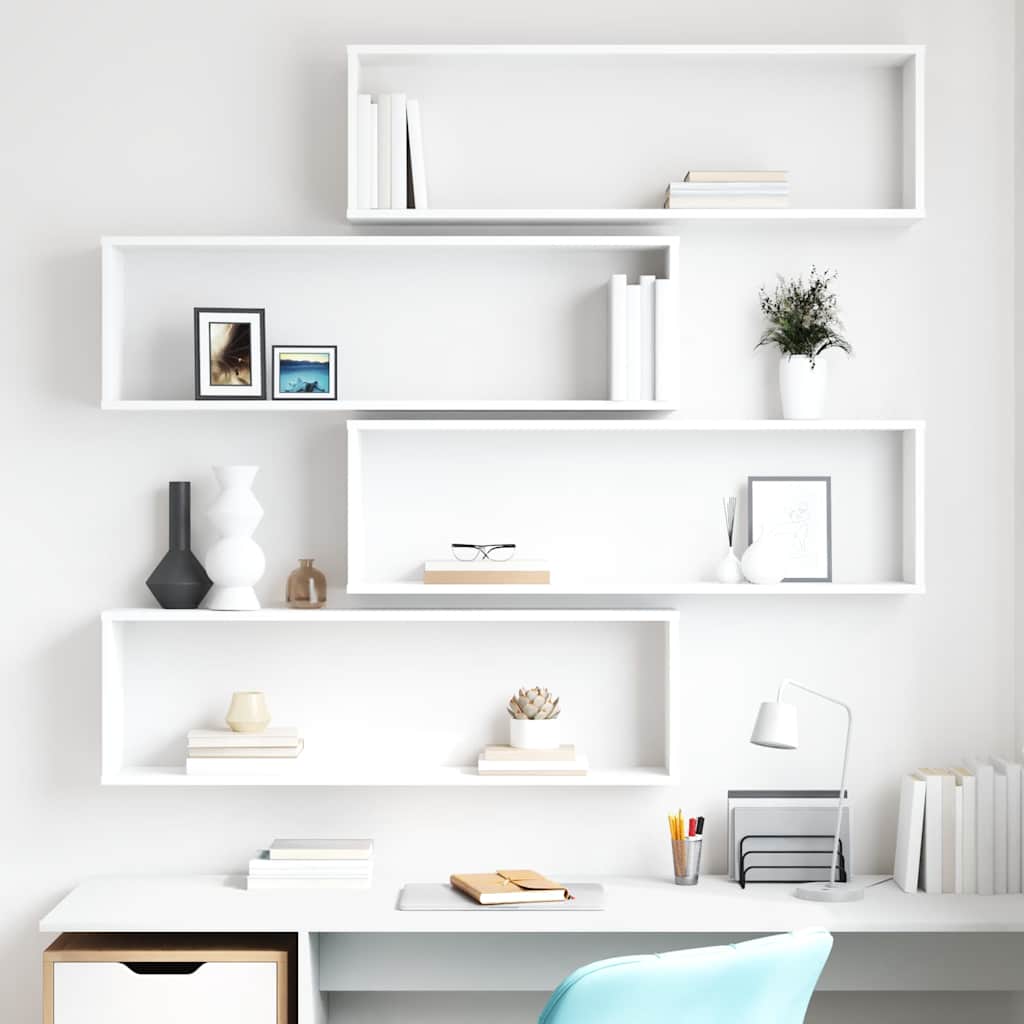 Wall Cube Shelves 4 pcs White 100x15x30 cm Engineered Wood