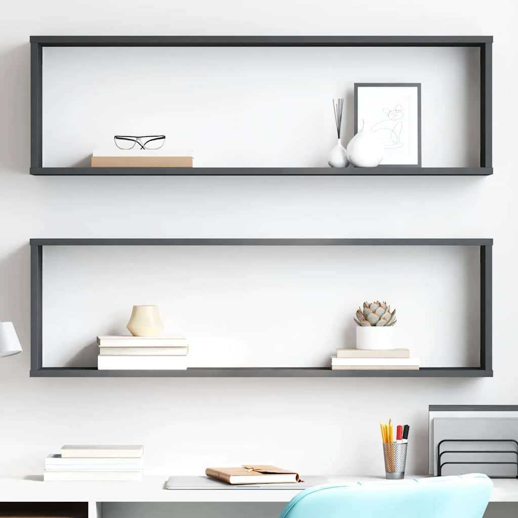 Wall Cube Shelves 2 pcs Grey 100x15x30 cm Engineered Wood
