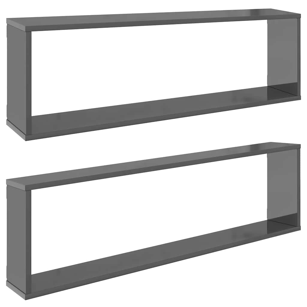 Wall Cube Shelves 2 pcs High Gloss Grey 100x15x30 cm Engineered Wood