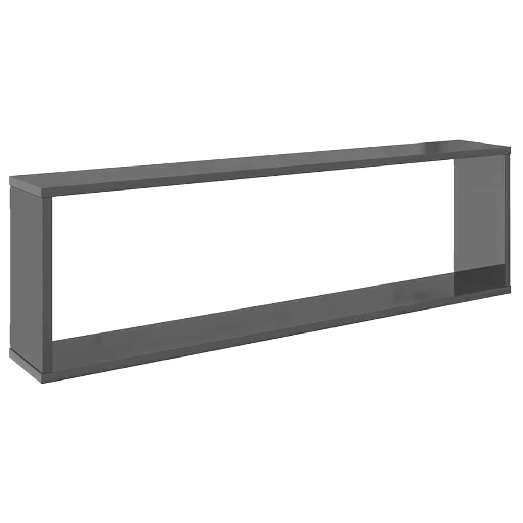 Wall Cube Shelves 2 pcs High Gloss Grey 100x15x30 cm Engineered Wood