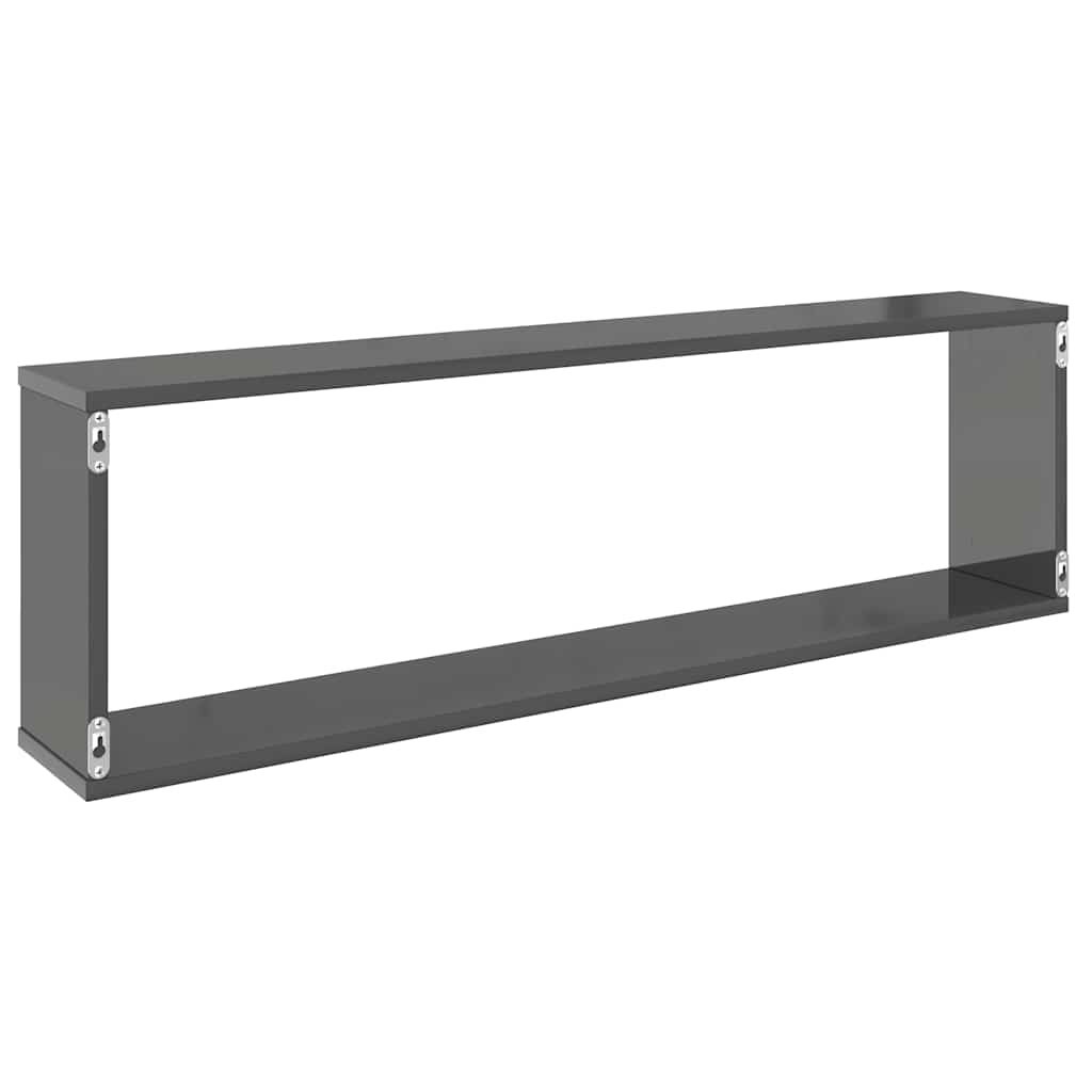 Wall Cube Shelves 4 pcs High Gloss Grey 100x15x30 cm Engineered Wood