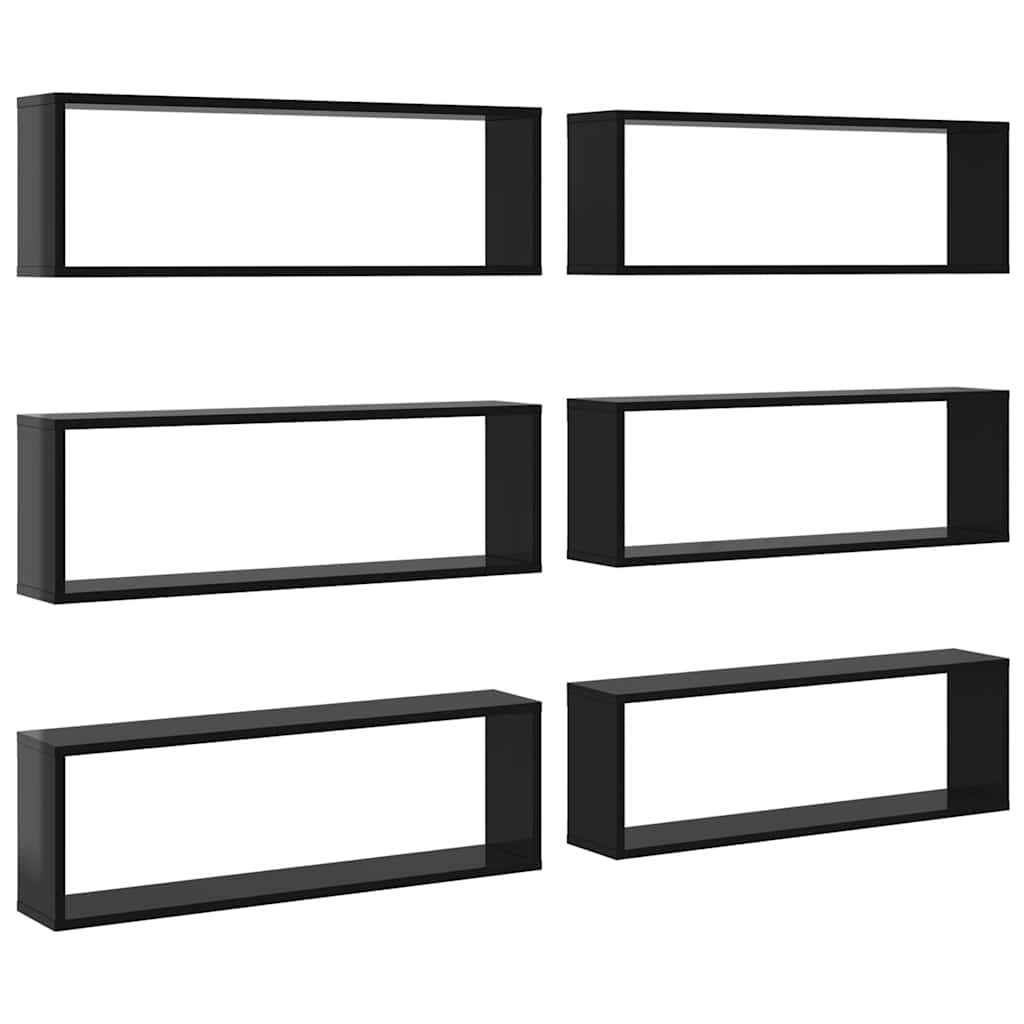 Wall Cube Shelves 6 pcs High Gloss Black 80x15x26.5cm Engineered Wood