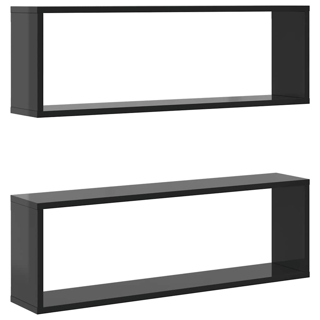 Wall Cube Shelves 2 pcs High Gloss Grey 80x15x26.5 cm Engineered Wood