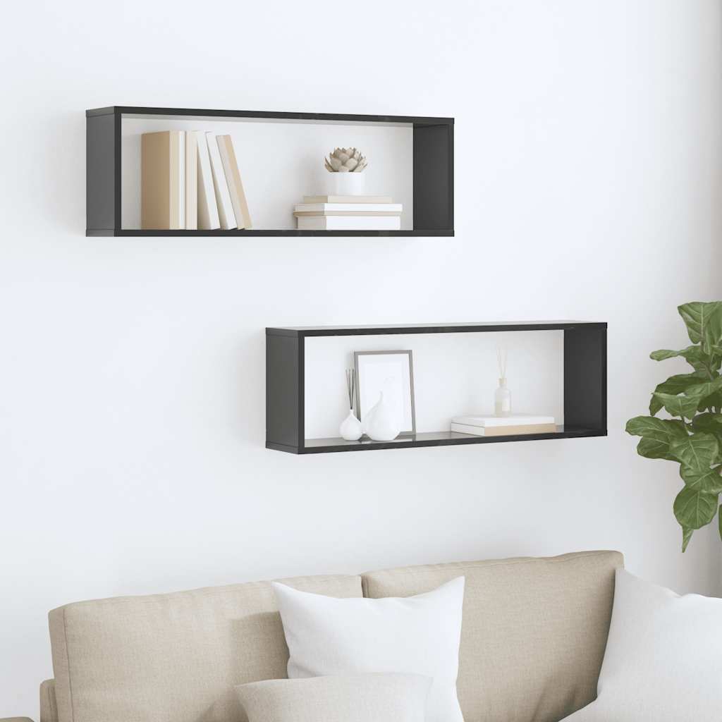Wall Cube Shelves 2 pcs High Gloss Grey 80x15x26.5 cm Engineered Wood