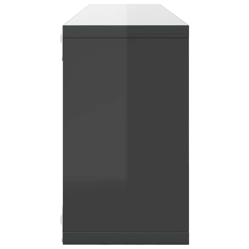 Wall Cube Shelves 2 pcs High Gloss Grey 80x15x26.5 cm Engineered Wood