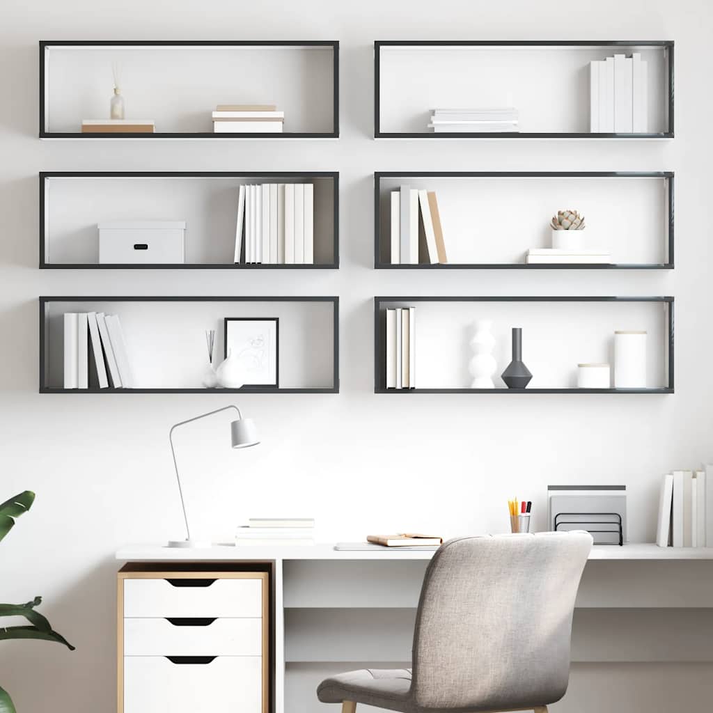 Wall Cube Shelves 6 pcs High Gloss Grey 80x15x26.5 cm Engineered Wood