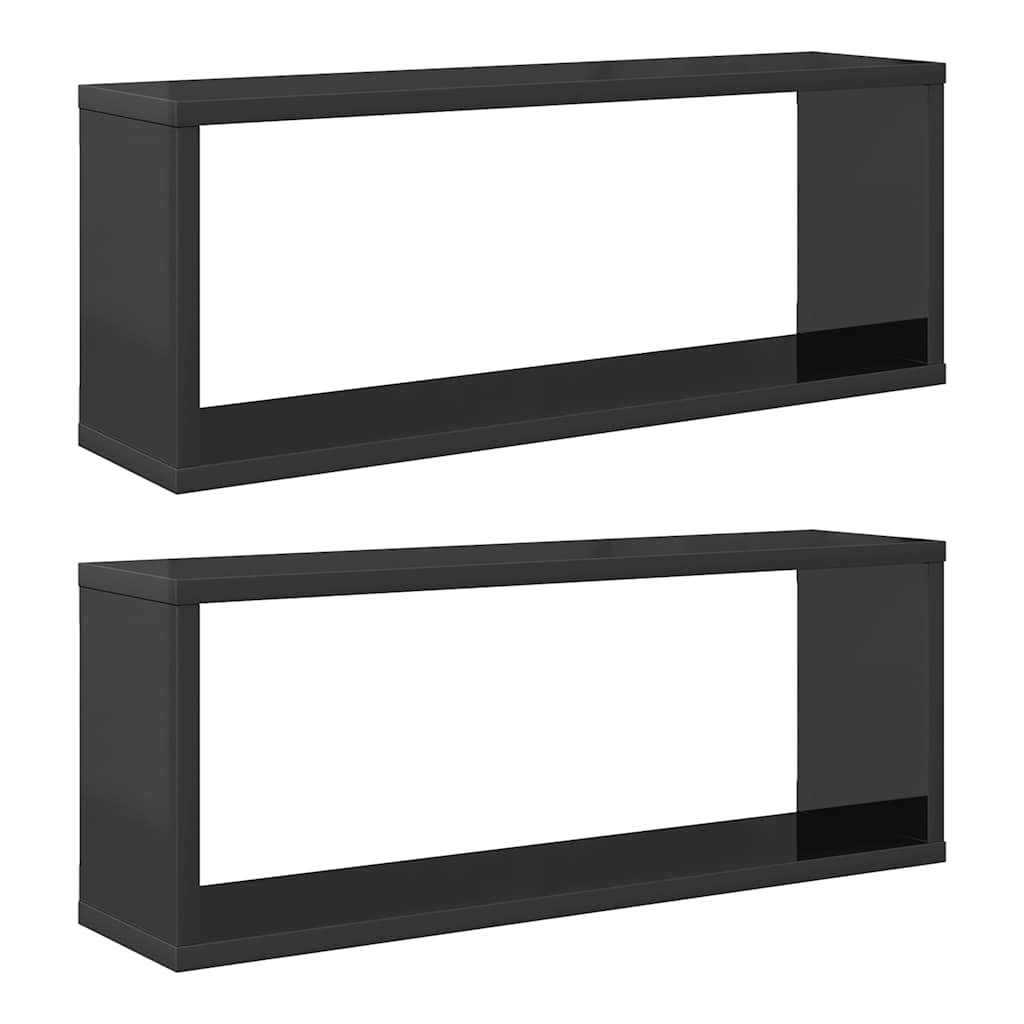 Wall Cube Shelves 2 pcs High Gloss Grey 60x15x23 cm Engineered Wood
