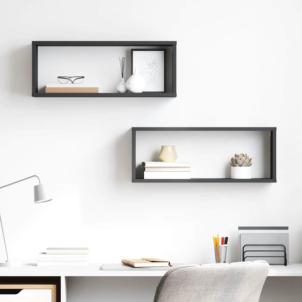 Wall Cube Shelves 2 pcs High Gloss Grey 60x15x23 cm Engineered Wood
