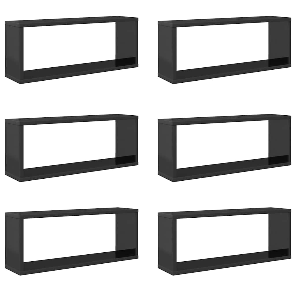 Wall Cube Shelves 6 pcs High Gloss Grey 60x15x23 cm Engineered Wood