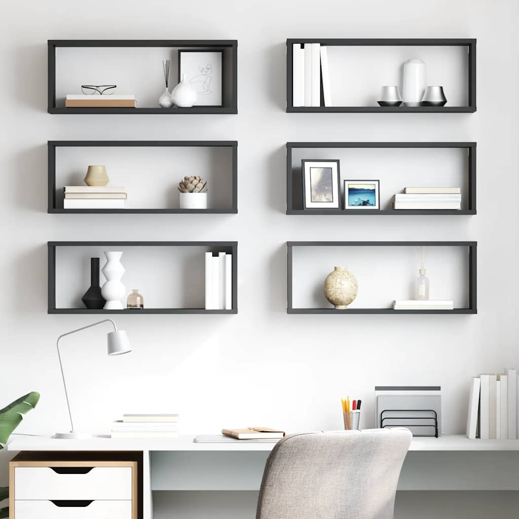 Wall Cube Shelves 6 pcs High Gloss Grey 60x15x23 cm Engineered Wood