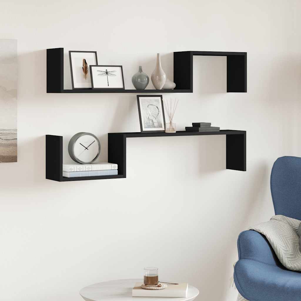 Wall Shelves 2 pcs Black 100x15x20 cm Engineered Wood