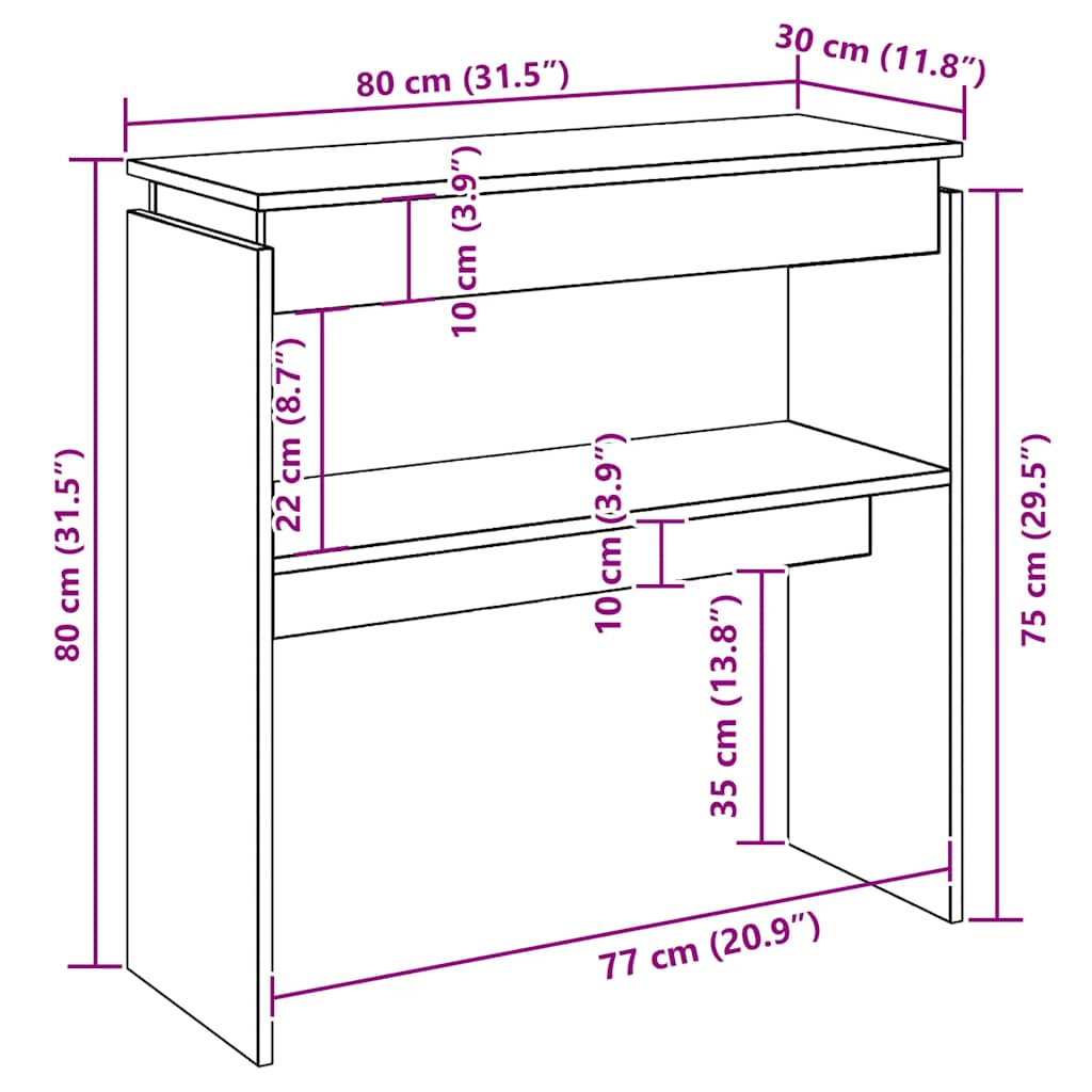 Console Table White 80x30x80 cm Engineered Wood
