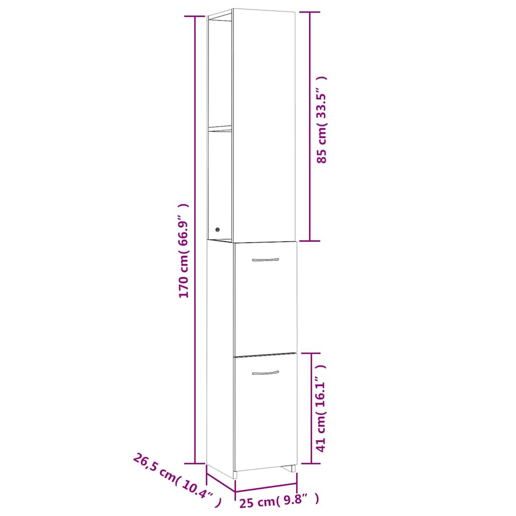 Bathroom Cabinet White 25x26.5x170 cm Engineered Wood