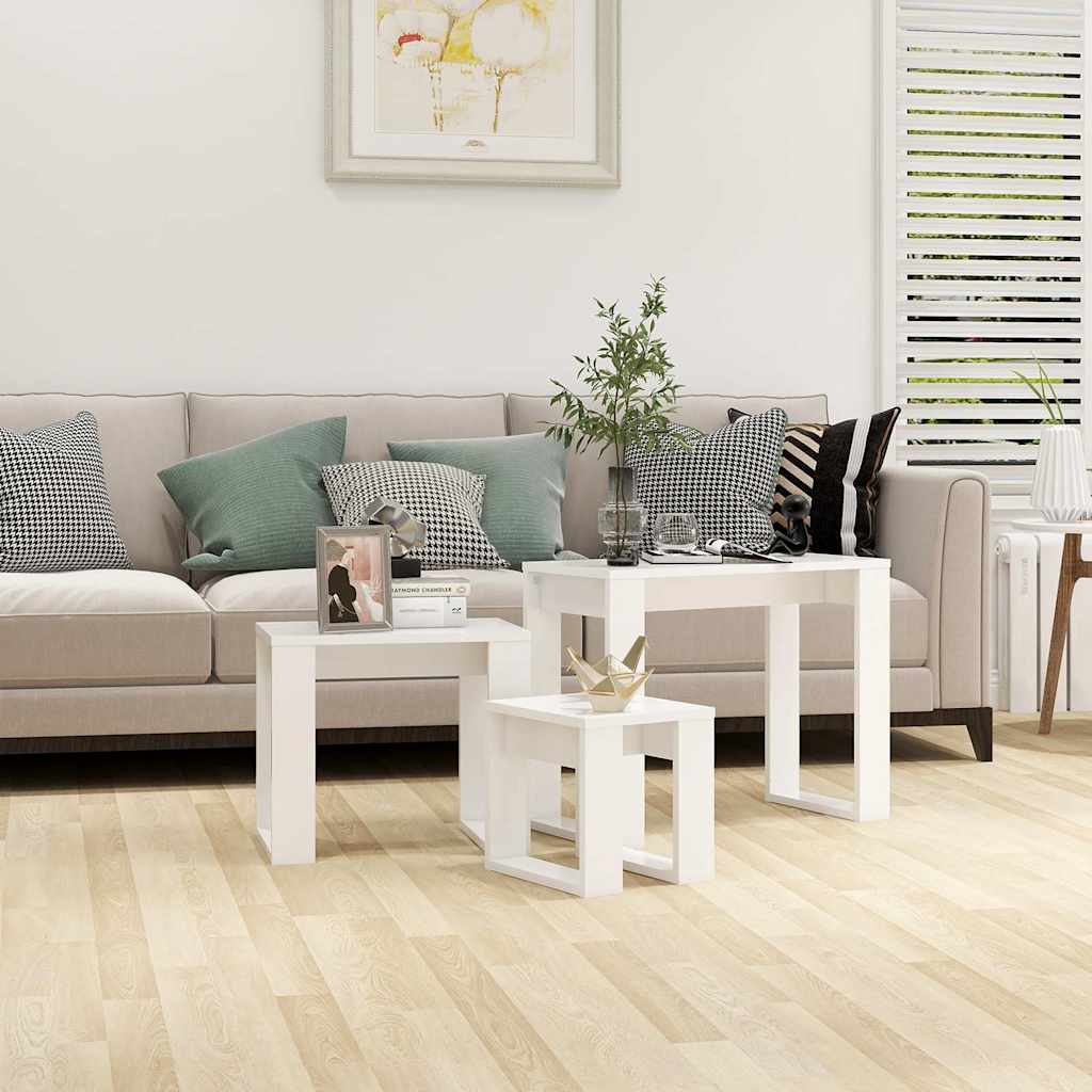 Nesting Tables 3 pcs White Engineered Wood