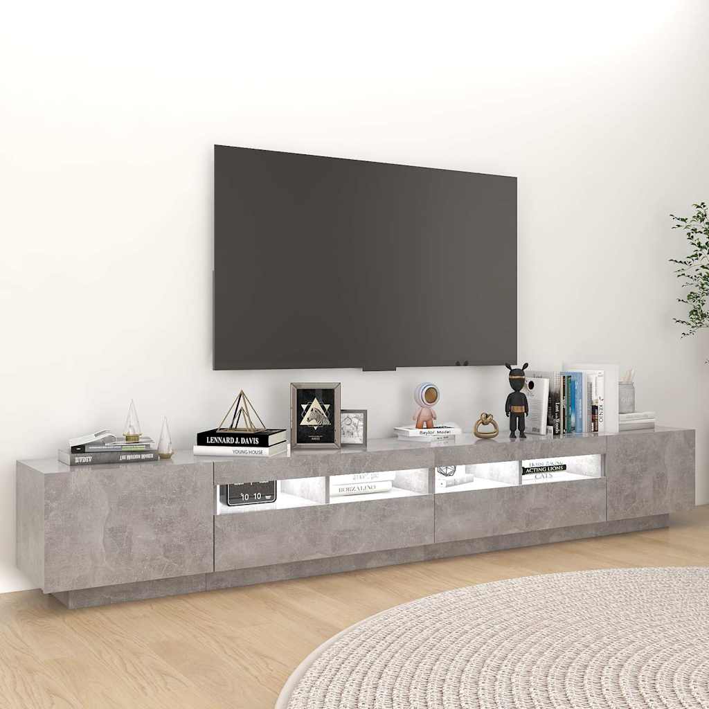TV Cabinet with LED Lights Concrete Grey 260x35x40 cm