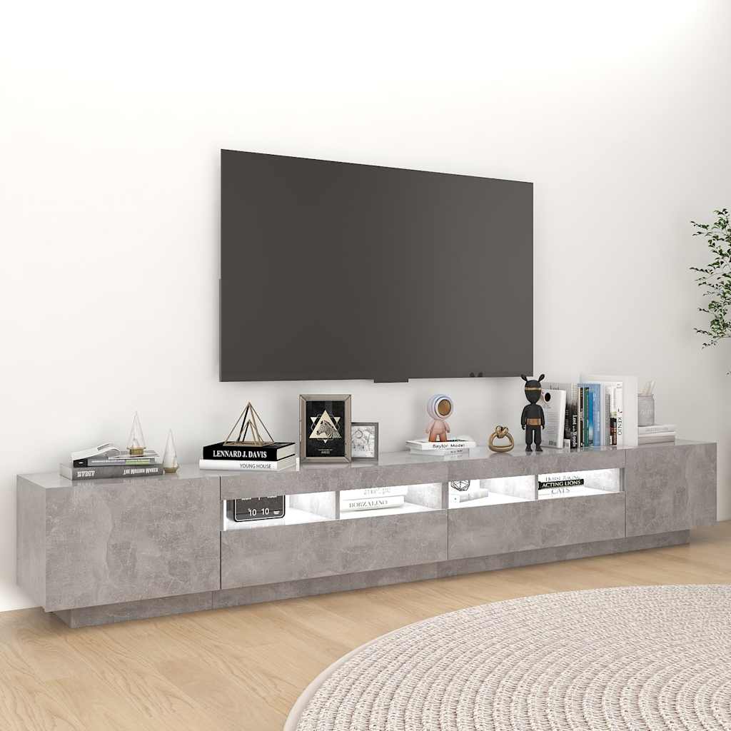 TV Cabinet with LED Lights Concrete Grey 260x35x40 cm