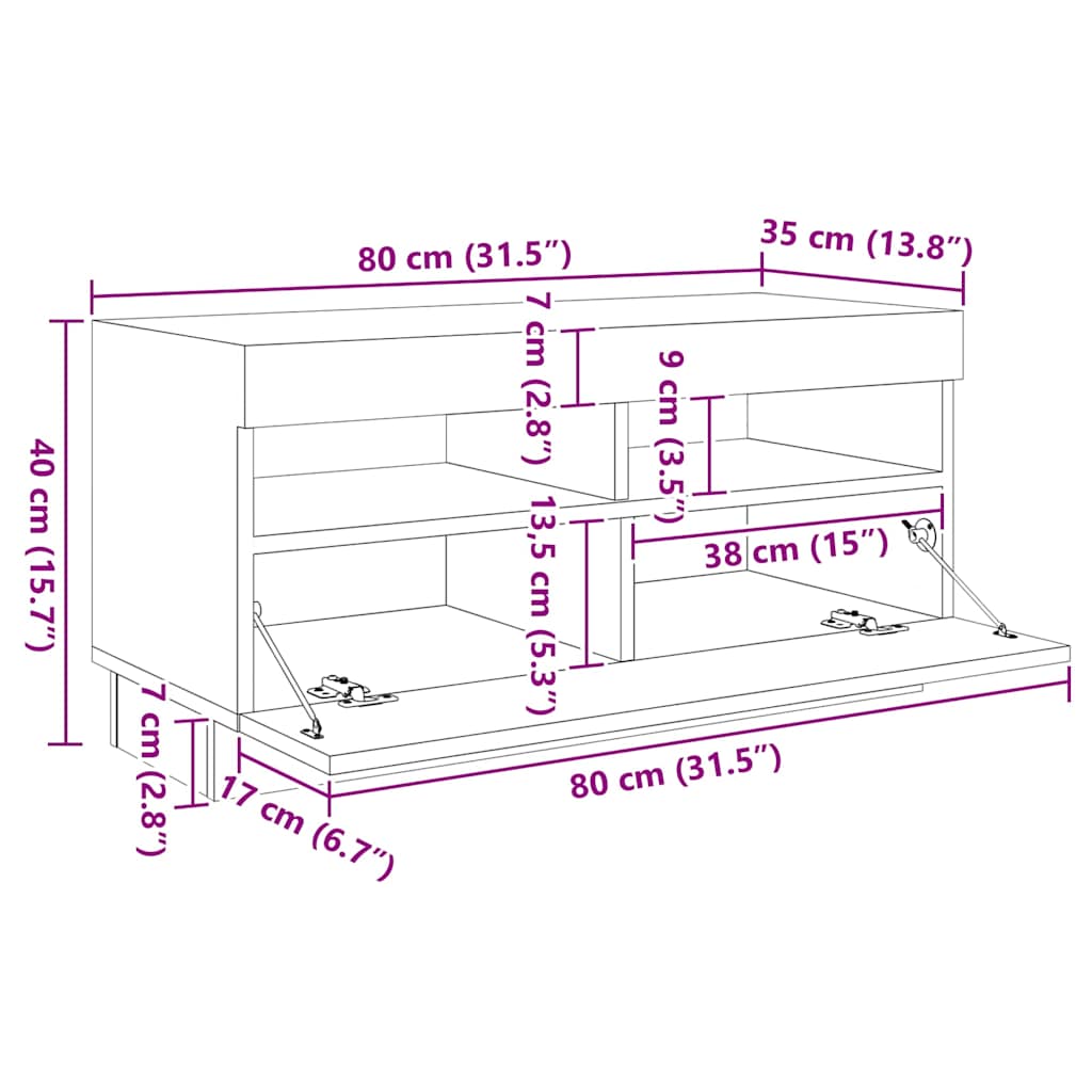 TV Cabinet with LED Lights Concrete Grey 260x35x40 cm