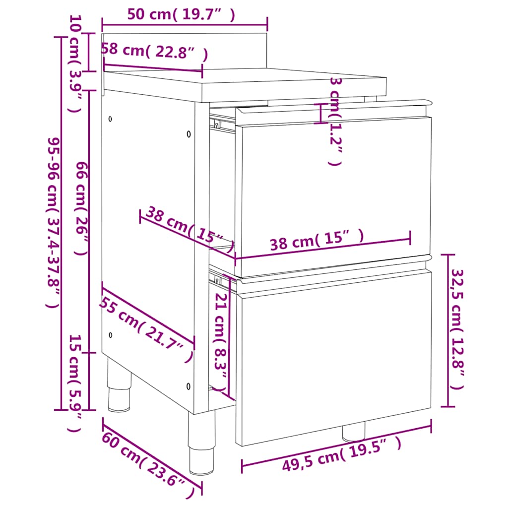 Commercial Kitchen Cabinets 2 pcs 50x60x96 cm Stainless Steel