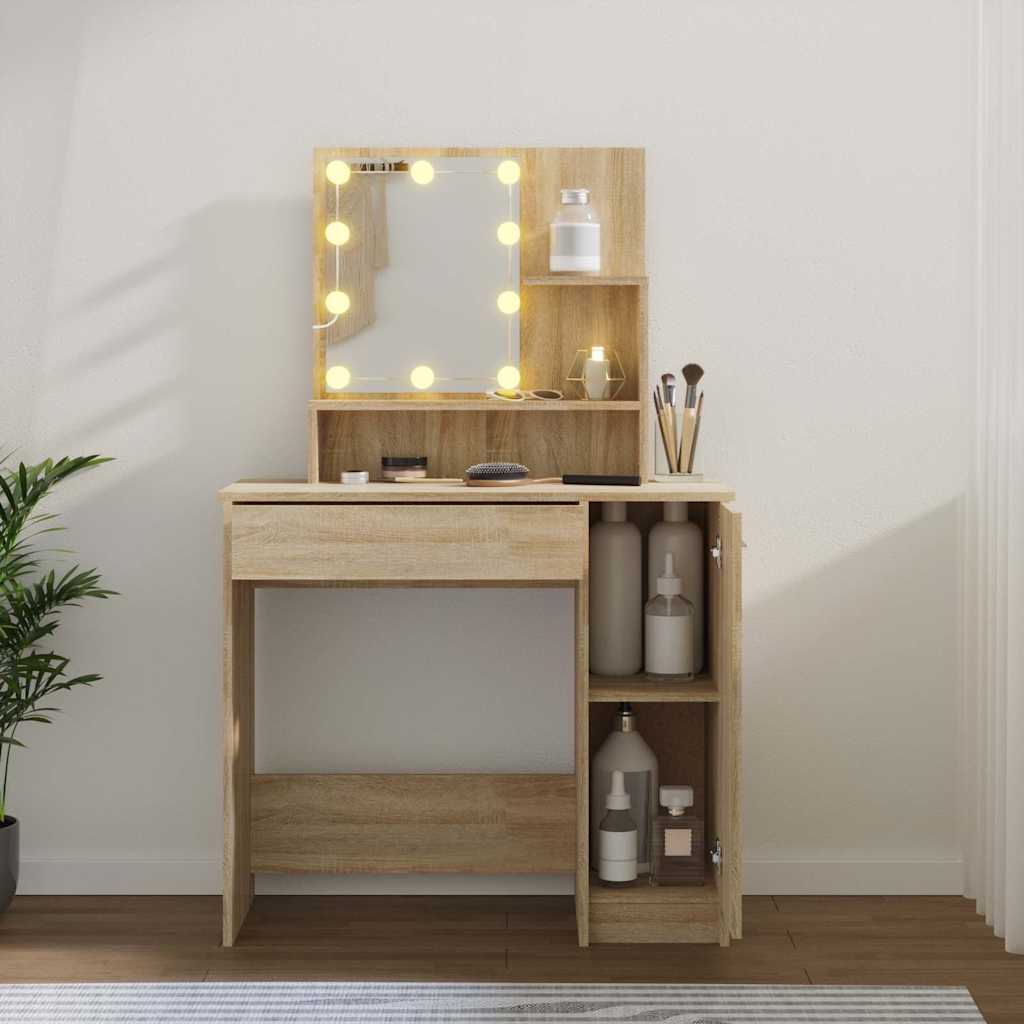 Dressing Table with LED Sonoma Oak 86.5x35x136 cm