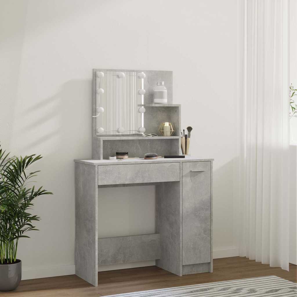 Dressing Table with LED Concrete Grey 86.5x35x136 cm