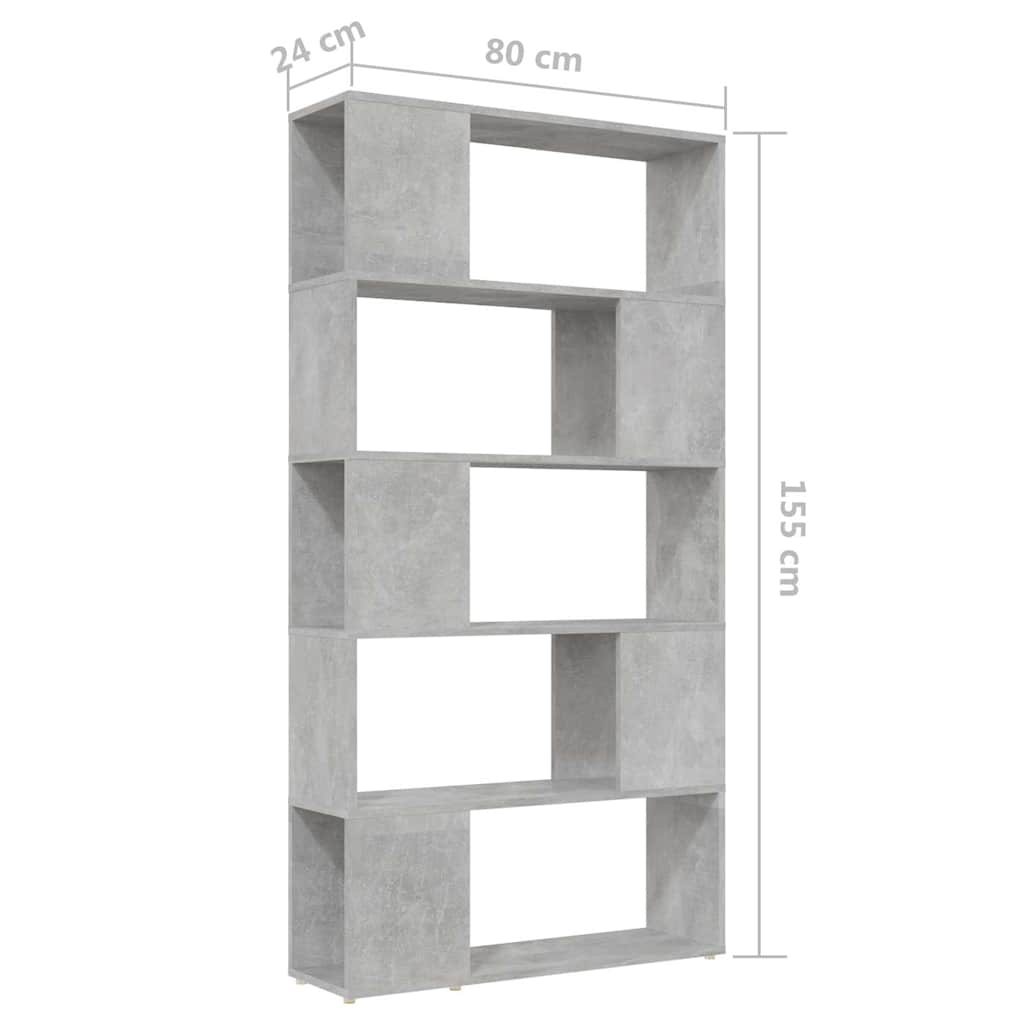 Book Cabinet Room Divider Concrete Grey 80x24x155 cm