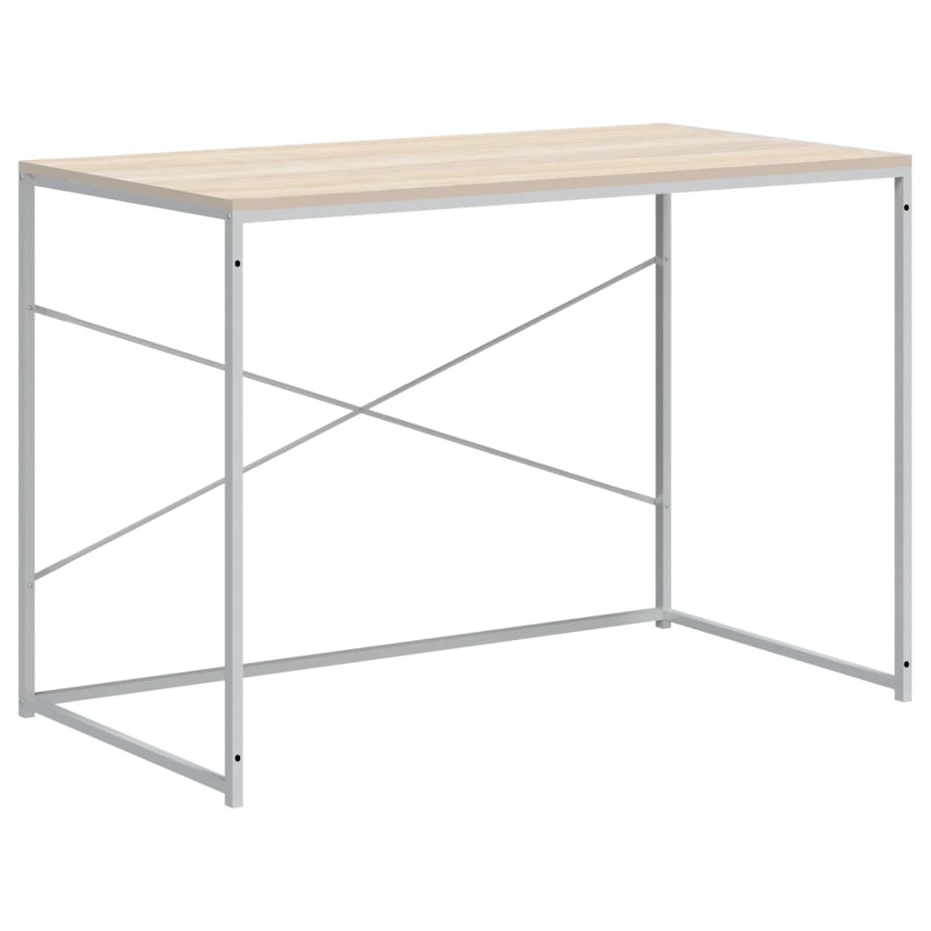 Computer Desk White and Oak 110x60x70 cm Engineered Wood