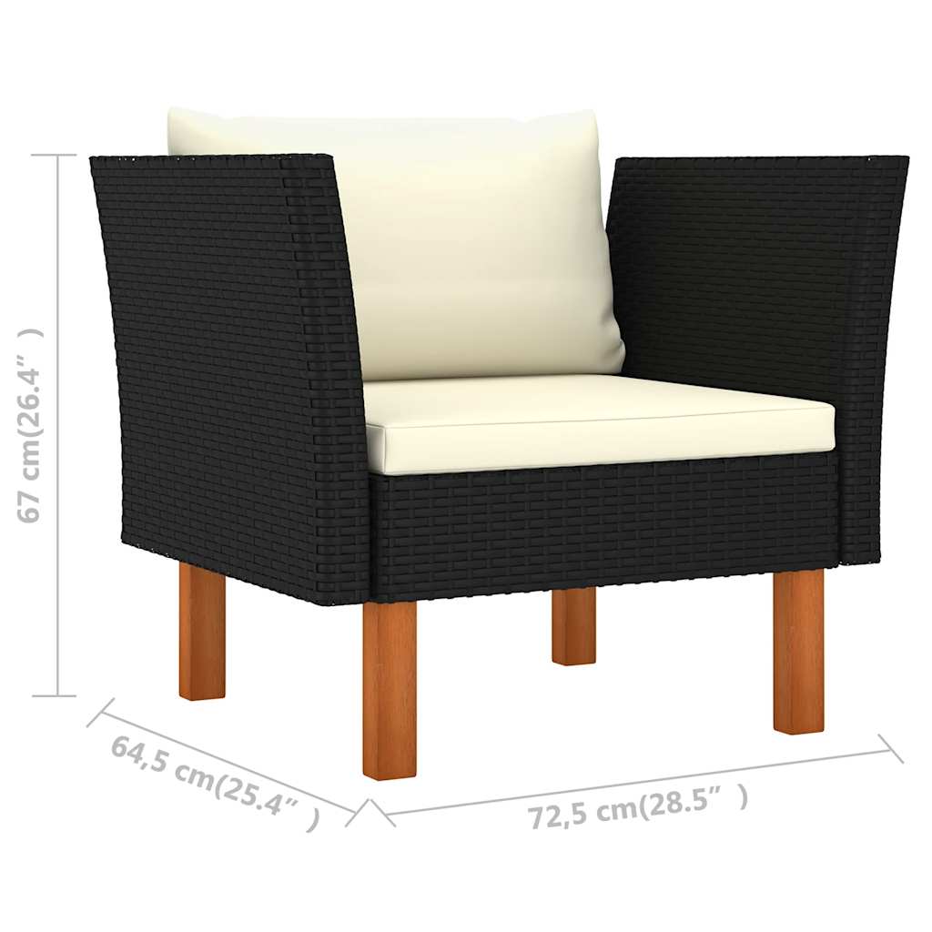 6 Piece Garden Lounge Set Poly Rattan and Eucalyptus Wood Black
